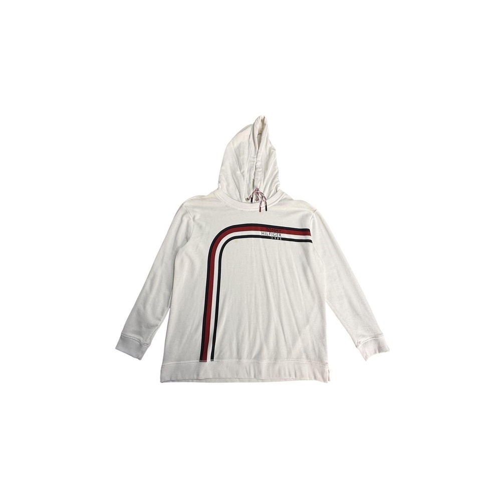 Tommy Hilfiger Hoodie Mens XL White Pullover Fleece Graphic EST 1985‎ Logo